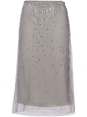 Krištáľová tylová midi sukňa s cvočkami Prada sivá