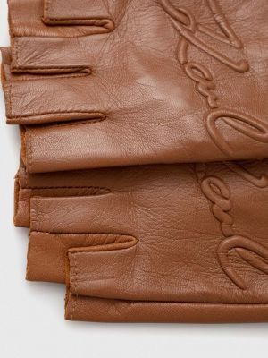 Rękawiczki skórzane Karl Lagerfeld brązowe