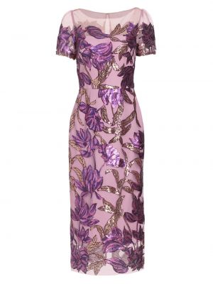 Платье-карандаш с пайетками в цветочек с принтом Marchesa Notte фиолетовое