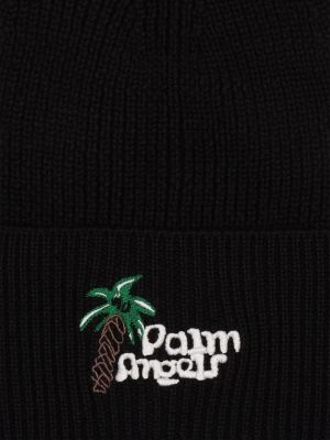 Haftowana czapka wełniana Palm Angels czarna