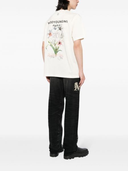 Kokvilnas t-krekls ar ziediem ar apdruku Wooyoungmi balts