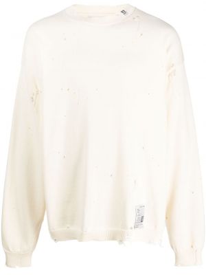 Памучен пуловер с протрити краища Maison Mihara Yasuhiro бяло