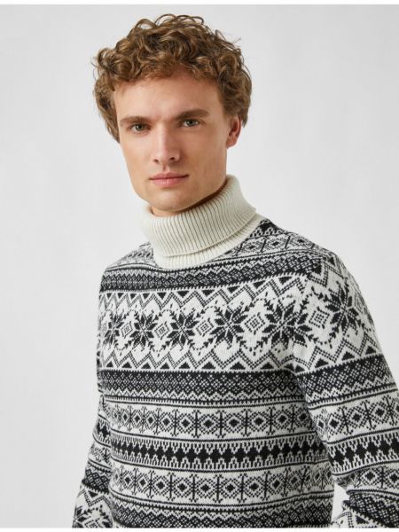 Žakarda džemperis ar augstu apkakli Koton pelēks