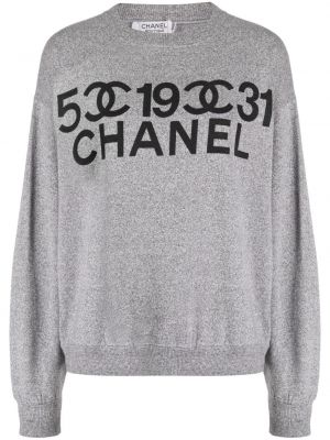 Raštuotas džemperis be gobtuvo Chanel Pre-owned pilka