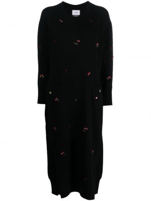 Obleka z vezenjem iz kašmirja s cvetličnim vzorcem Barrie črna