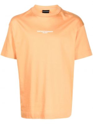 Памучна тениска с принт Emporio Armani оранжево
