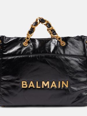 Кожени шопинг чанта черно Balmain