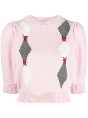 Πλεκτός φλοράλ πουλόβερ Alessandra Rich ροζ