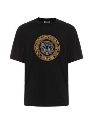 Koszulka bawełniana z dżerseju z kryształkami Just Cavalli czarna