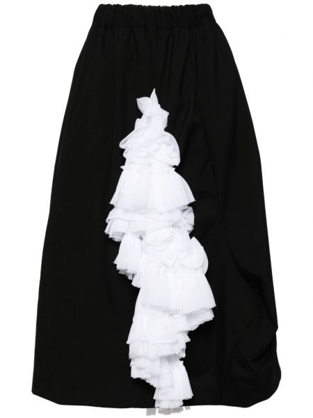 Вълнен трапецовидна пола с волани Noir Kei Ninomiya черно