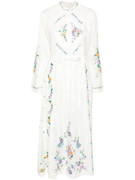 Haftowana sukienka długa w kwiatki Alemais biała