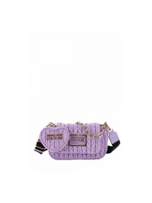 Pikowana torba na ramię Versace Jeans Couture fioletowa