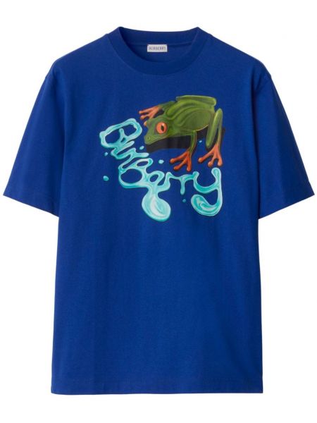 Bombažna majica z okroglim izrezom Burberry modra