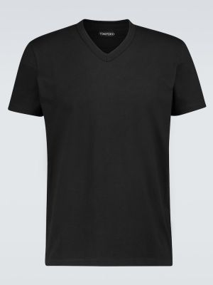 Džerzej tričko s výstrihom do v Tom Ford čierna