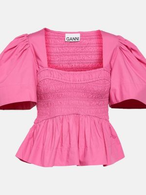 Памучна блуза Ganni розово
