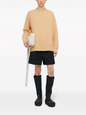 Sweter wełniany z okrągłym dekoltem Jil Sander pomarańczowy
