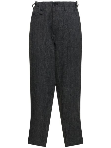 Lniane spodnie slim fit Yohji Yamamoto szare