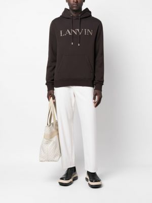 Medvilninis siuvinėtas džemperis su gobtuvu Lanvin ruda
