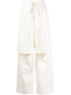 Bavlnené ľanové nohavice Lauren Manoogian biela