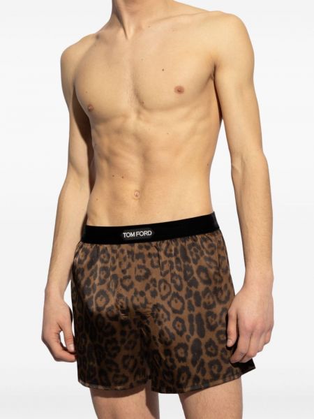 Leopardí hedvábné boxerky s potiskem Tom Ford hnědé