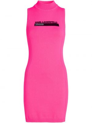 Pletena traper haljina s vezom Karl Lagerfeld Jeans ružičasta
