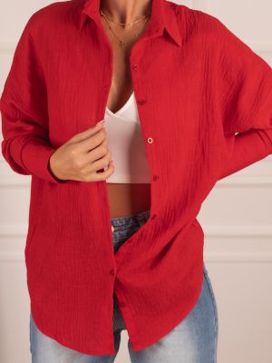 Lniana koszula oversize relaxed fit Armonika czerwona