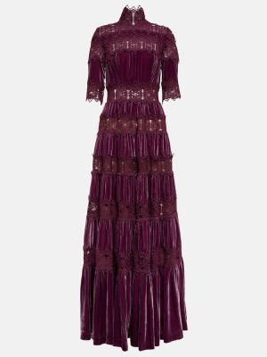 Aksamitna sukienka długa koronkowa Costarellos