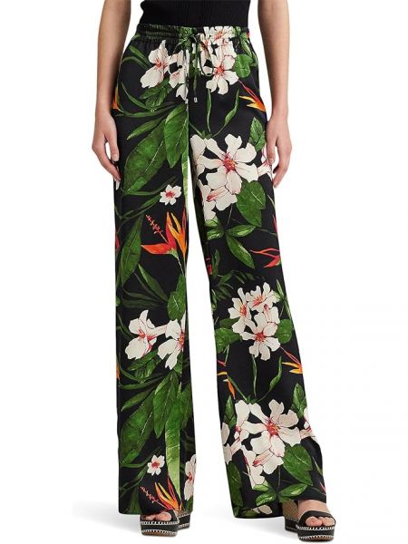 Атласные брюки в цветочек свободного кроя Lauren Ralph Lauren черные