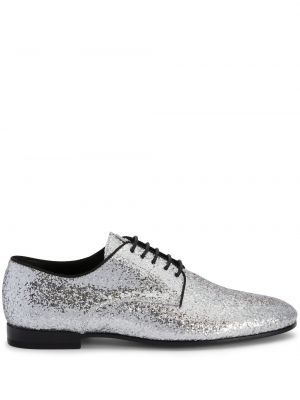 Pantofi loafer cu șireturi din piele din dantelă Giuseppe Zanotti argintiu