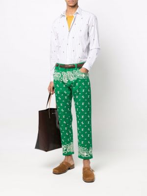 Zielone proste jeansy z nadrukiem z wzorem paisley Etro
