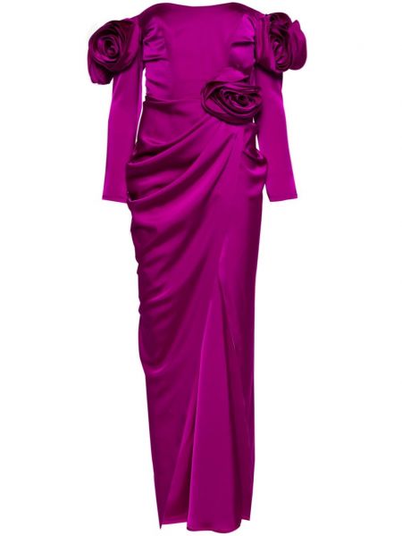 Satenska večerna obleka s cvetličnim vzorcem Ana Radu vijolična