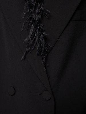 Vlnený kabát s perím Valentino čierna