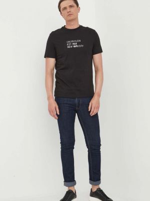 Kötött pamut nyomott mintás póló Calvin Klein - fekete