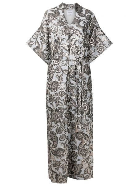 Večerna obleka z vezenjem s cvetličnim vzorcem Olympiah srebrna