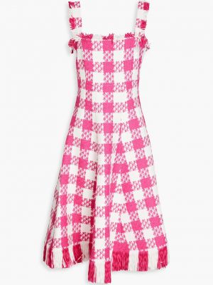 Твидовый клетчатый платье миди Oscar De La Renta розовый