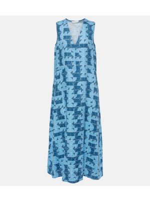 Λινή μίντι φόρεμα με σχέδιο Max Mara μπλε