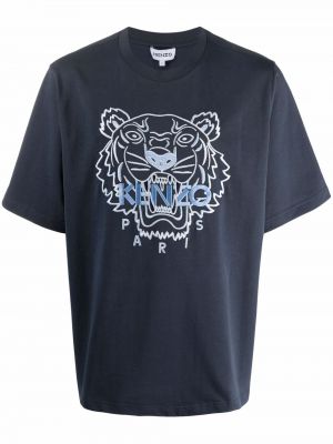 Camiseta con bordado de cuello redondo con rayas de tigre Kenzo azul