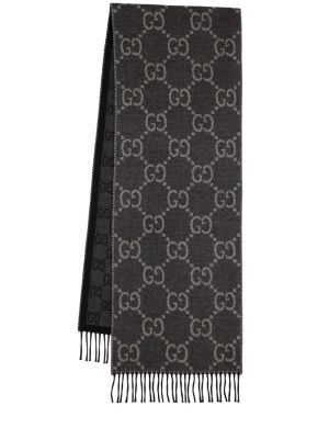 Echarpe en laine en tricot en jacquard Gucci noir