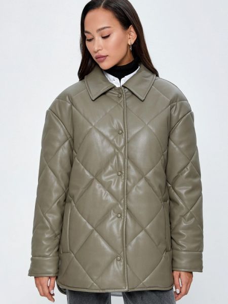 Утепленная кожаная куртка Zarina хаки