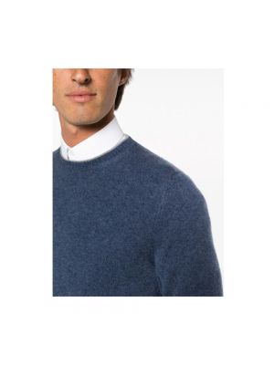 Jersey de tela jersey con estampado de cachemira de cuello redondo Fedeli azul