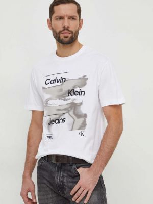 Тениска с дълъг ръкав с принт Calvin Klein Jeans бяло