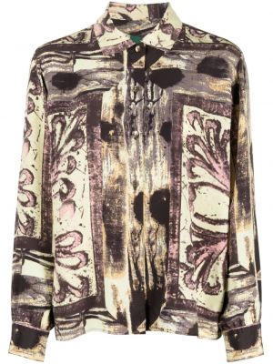 Satynowa koszula z nadrukiem w abstrakcyjne wzory Jean Paul Gaultier Pre-owned brązowa