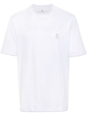 T-shirt brodé en coton Brunello Cucinelli blanc