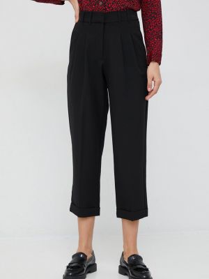 Dkny pantaloni femei, culoarea negru, drept, high waist