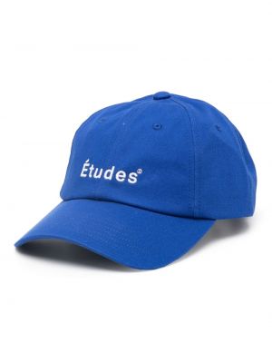 Bombažna kapa s šiltom z vezenjem Etudes modra