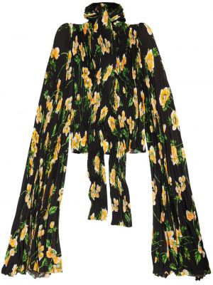 Plisirana bluza s cvetličnim vzorcem s potiskom Balenciaga črna