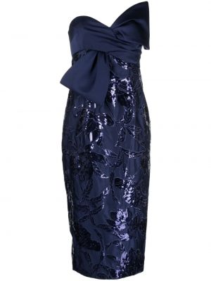 Midi haljina sa šljokicama Marchesa Notte plava