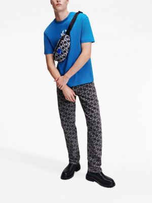 Raštuotas medvilninis marškinėliai Karl Lagerfeld Jeans mėlyna