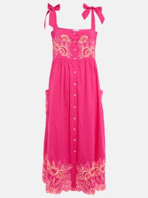 Βαμβακερός μίντι φόρεμα με κέντημα Juliet Dunn ροζ