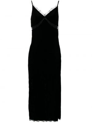 Кадифена рокля на цветя с дантела Claudie Pierlot черно